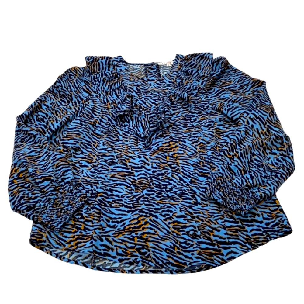 Joy Joy Blue and Black Ruffle Animal Print Top